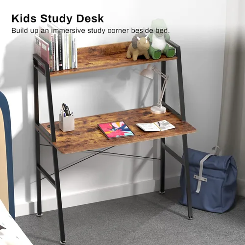 Miniatura 8 de DESIGNA Escritorio pequeño con escalera para computadora con estantes de almacenamiento, 43 pulgadas, 2 niveles, oficina en casa, estudiantes