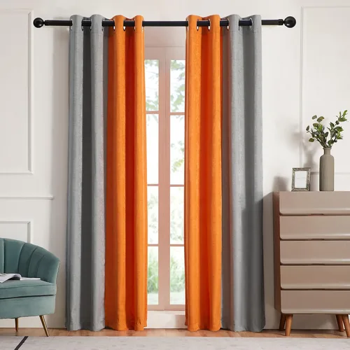 Miniatura 10 de PRIMROSE Cortinas de lino azul marino amarillo de 63 pulgadas de largo para sala de estar, juego de 2 paneles opacos con aislamiento térmico