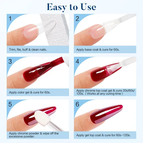 Miniatura 7 de Nicedeco Capa superior de gel para polvo de uñas cromado, sin hema, libre de crueldad, vegano, brillante, transparente, no se limpia, esmalte
