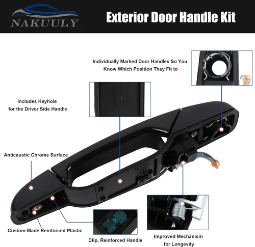 Miniatura 4 de Manija de Puerta Exterior Negra 4 Piezas Delantera Trasera Conductor y Pasajero Compatible con Cadillac Escalade 2007-2014 Chevy Avalanche Silverado