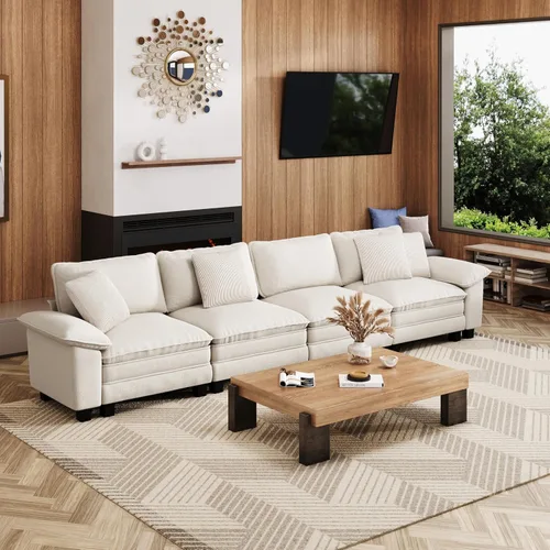 Miniatura 60 de MIXPATIO Sofá modular en forma de L de 123 pulgadas con cojines de nube, juego de sofá modular de asiento profundo con 4 asientos y 1 otomana, Gris