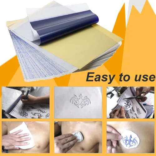 Miniatura 5 de Yuelong El kit de 30 piezas de papel de transferencia y piel de práctica de tatuaje en blanco incluye 10 piezas de piel falsa y 20 piezas de papel