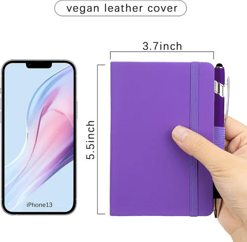 Miniatura 2 de Paquete de 2 cuadernos de bolsillo rayados con bolígrafo, cuaderno de tapa dura A6, mini bloc de notas de 3.7 x 5.5 pulgadas, papel grueso de 3.53