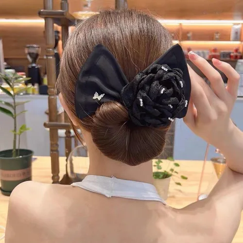 Miniatura 6 de YOYLMAL - 3 piezas para hacer moños de cabello para tornillo, moño flexible de flor de camelia grande, lazos para el cabello de torsión francesa