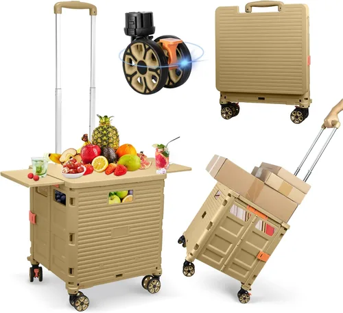 Miniatura 24 de FELICON SELORSS Carro de Utilidad Plegable Carro de Mano Plegable con Mango Telescópico de Plástico Resistente Cesta Plegable de 4 Ruedas Giratorias