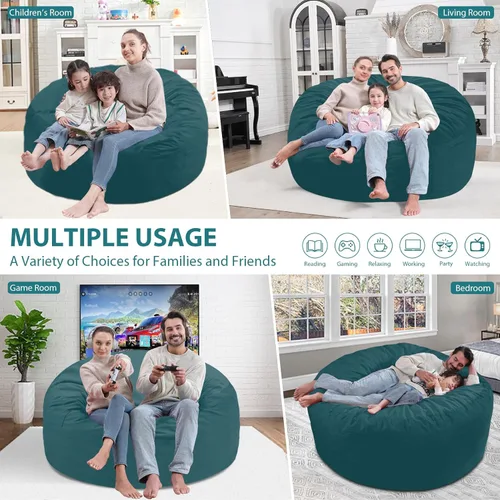 Miniatura 327 de Puf de 5 pies, puf grande con relleno de espuma viscoelástica, sofá puff esponjoso con funda de terciopelo holandés, puf redondo para sala de estar