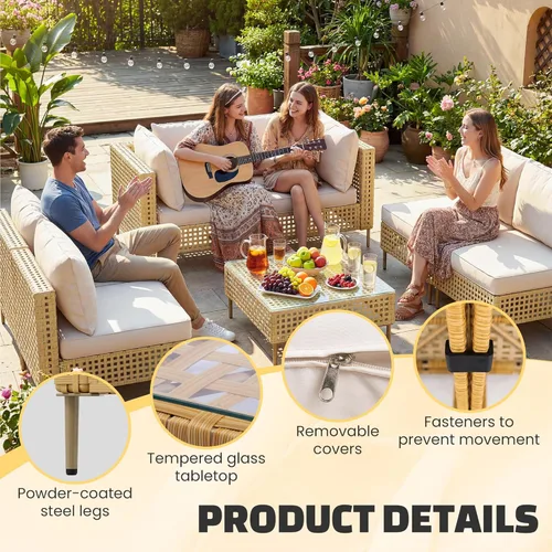Miniatura 4 de LHBcraft Juego de muebles de mimbre para patio al aire libre, muebles modulares de ratán para exteriores, juegos de conversación de patio, ratán
