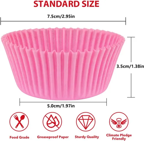 Miniatura 2 de Caperci - Forros para cupcakes color rosa estándar para hornear, 200 unidades, a prueba de grasa, para muffins, bodas, fiestas de cumpleaños