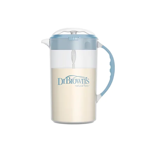 Miniatura 8 de Jarra mezcladora de fórmula para bebés de Dr. Brown's con tapón ajustable, tapa con cierre y boquilla antigoteo, 32oz, libre de BPA, azul