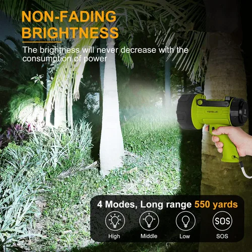 Miniatura 2 de YIERBLUE Linterna recargable de foco con LED de 100,000 lúmenes de alto brillo, luz de punto impermeable IP67 de larga duración, reflector de mano