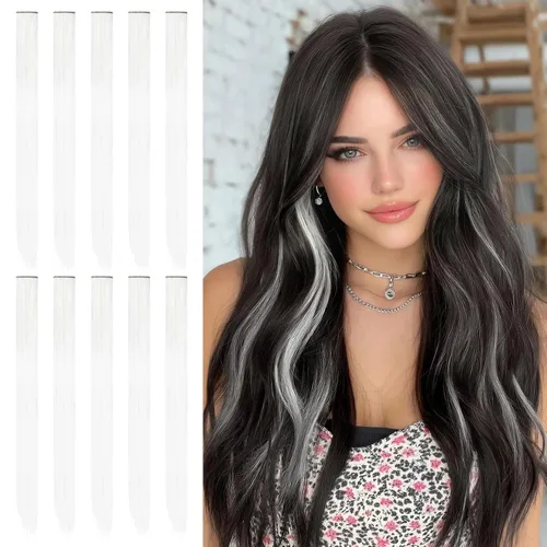 Miniatura 11 de Sofeiyan 10 extensiones de cabello sintético lacio de colores con clip de 22 pulgadas, para mujeres, niños y niñas, para Halloween, Navidad