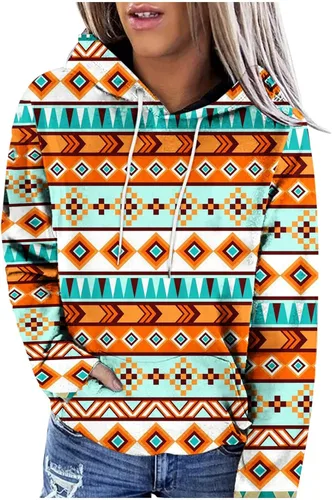 Miniatura 5 de Sudaderas con capucha azteca occidental para mujer, sudaderas de manga larga con gráficos vintage, camisetas de vaquera, ropa 2023