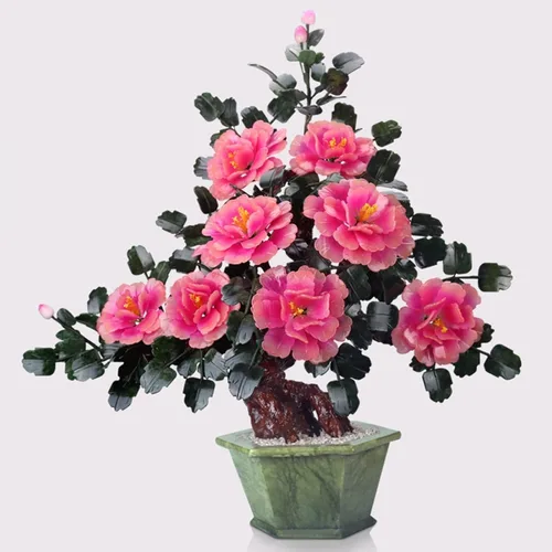 Miniatura 4 de Plantas artificiales de simulación en maceta, árbol bonsái, plantas artificiales de jade en maceta, flor de peonía, árbol artificial tallado