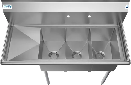 Miniatura 2 de KoolMore - SC101410-12L3 Fregadero de cocina comercial de acero inoxidable NSF de 3 compartimentos con 1 escurridor - Tamaño del tazón 10 pulgadas x