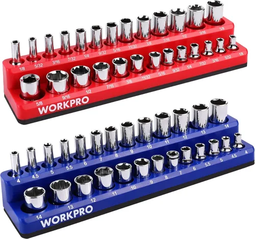 Miniatura 8 de WORKPRO Juego de organizador magnético de dados de 1/2 pulgada, 2 piezas SAE y soportes magnéticos de dados métricos, capacidad para 35 dados