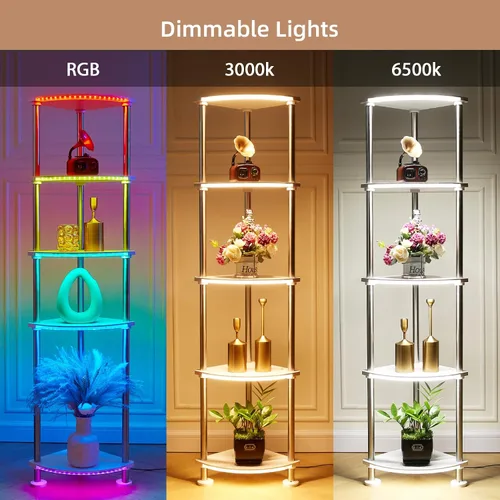 Miniatura 4 de Lámpara de pie con estantes de altura ajustable con sincronización de música LED lámpara de pie con estación de carga regulable y sincronización RGB