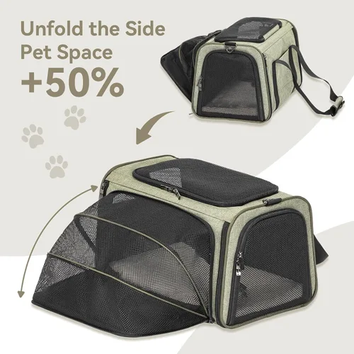 Miniatura 3 de Petsfit Transportador Expandible para Conejos Transportador para Gatos Pequeños Aprobado por Aerolíneas, 16X10X9 Pulgadas Bolsa de Viaje Portátil