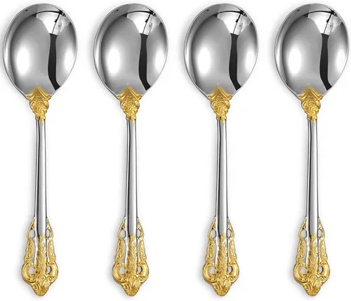 Miniatura 8 de KEAWELL Juego de 4 cucharas redondas para sopa, acero inoxidable 18/10, cuchara de caldo de lujo, apta para lavavajillas, pulido fino espejo