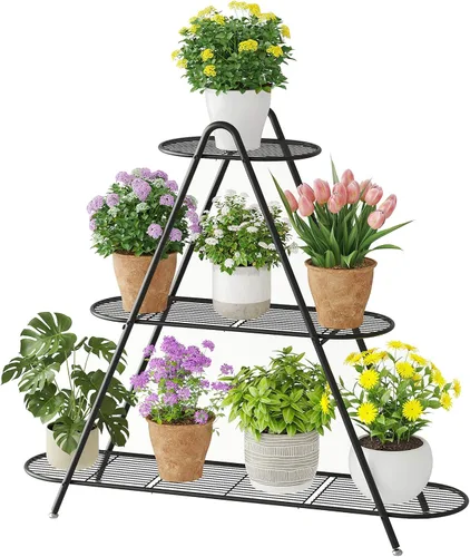 STDDRE Soporte para plantas de interior, estante alto para plantas al aire libre, estante alto para plantas de 3 niveles, soporte de metal grande