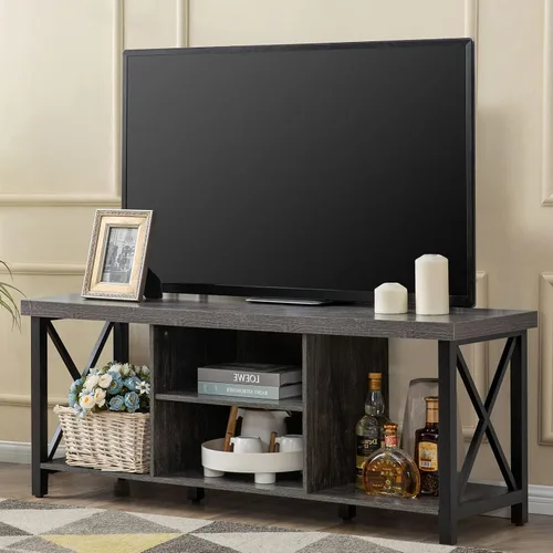 GAZHOME Soporte de TV para TV de hasta 55 pulgadas, mueble de TV con almacenamiento abierto, unidad de consola de TV con estantería para sala de Gris