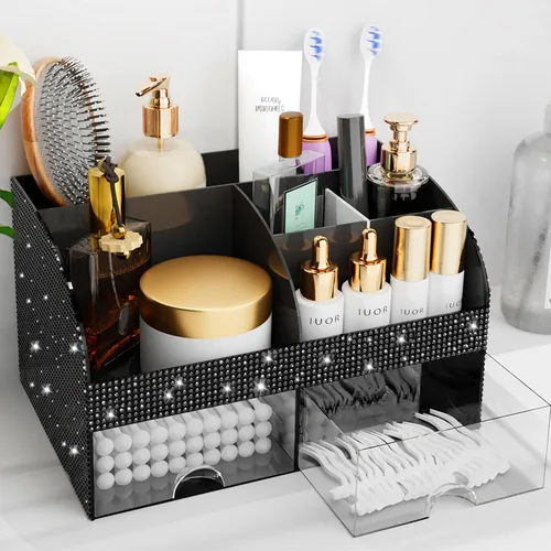 Miniatura 17 de Organizador de maquillaje con cajones, almacenamiento de cosméticos para tocador y encimera de baño, soporte de belleza para lápiz labial y brochas