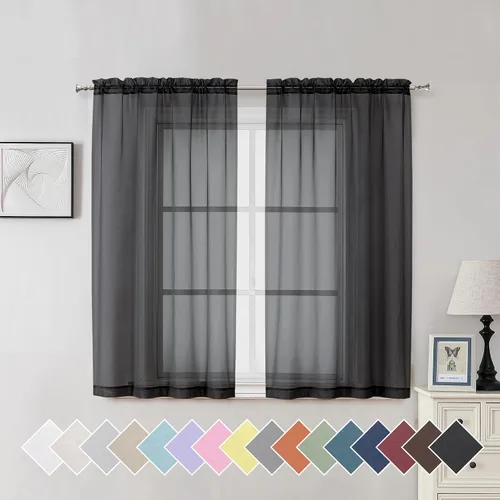 Miniatura 34 de Aiyufeng 2 paneles de cenefa transparente negra de 14 pulgadas de largo, cortinas cortas negras transparentes para dormitorio, cortinas de cocina