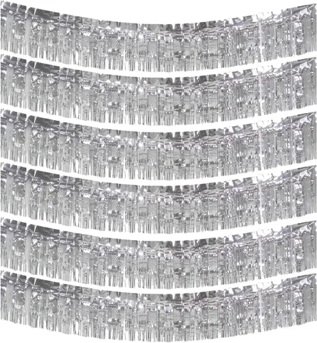 Miniatura 9 de 6 paquetes de 10 pies de guirnalda de flecos de aluminio con oropel, guirnalda de flecos de aluminio metálica para colgar en la pared, bandera