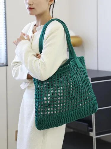 Miniatura 45 de ENBEI Bolsa de playa para mujer, diseño hueco de punto de ganchillo, elegante para la playa, viajes y uso diario