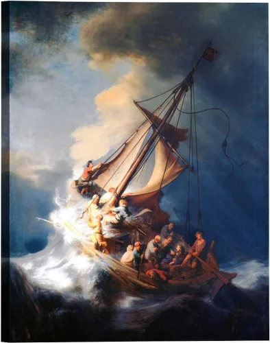 ELITEART-Cristo en una tormenta en el mar de Galilea por el pintor holandés de la Edad de Oro Rembrandt van Rijn Reproducción de pintura al óleo