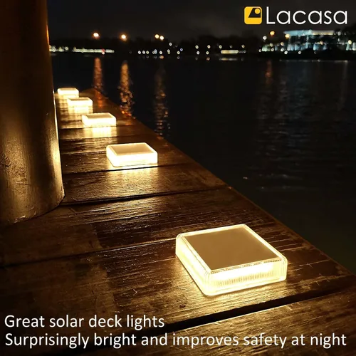 Miniatura 6 de Lacasa – Luces de terraza solares, paquete de 4 luces LED de 30LM para muelle, blanco cálido 2700K, luces de escalones exteriores alimentadas por