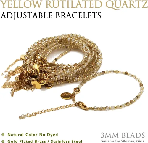 Miniatura 3 de Morchic - Pulsera ajustable de pulgadas para mujer, con mini cuentas de gemas naturales, serie de dijes de gemas de energía, regalo de cumpleaños
