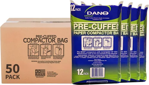 Bolsas compactadoras con puños preformados Dano (paquete de 50) - Con puños preformados, compactador de basura, revestimiento de cocina, suministros