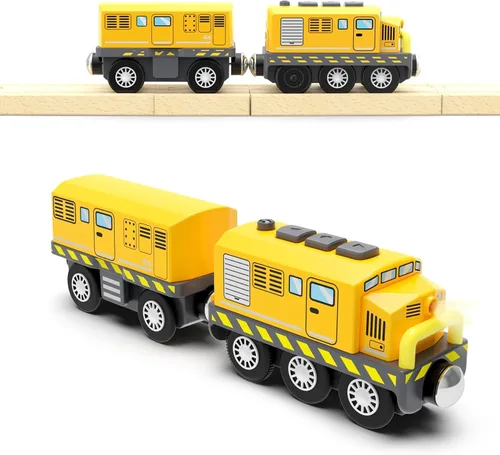 Miniatura 10 de Train Toys - Tren de locomotora a pilas para pista de madera, tren motorizado para niños pequeños con conexión magnética, compatible con Thomas
