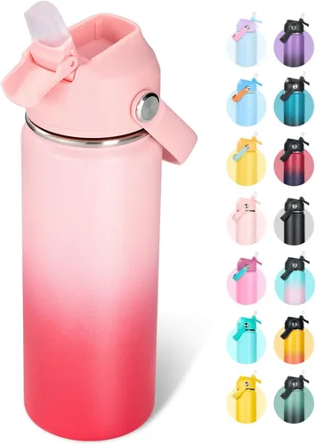 Miniatura 8 de Fijinhom Botella de agua aislada de acero inoxidable de 18 oz, de boca ancha, de doble pared, con vacío, con pajita de silicona, a prueba de sudor