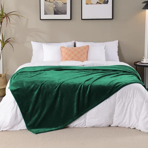 Miniatura 5 de SOCHOW Manta de franela de forro polar, tamaño individual, para todas las estaciones, ligera, súper suave y acogedora para cama o sofá, color verde