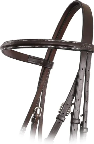 Miniatura 6 de Exion Figura 8 - Brida de caballo con riendas de cuero Brida de salto inglesa con banda nasal de figura 8 Brida ecuestre negra y marrón