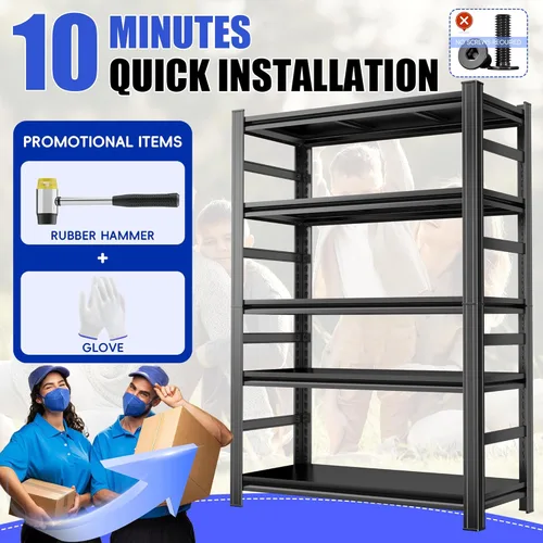 Miniatura 8 de Estantería de metal para garaje de 72 pulgadas de alto, estantes de almacenamiento ajustables de 5 niveles resistentes, estante de metal de 3000