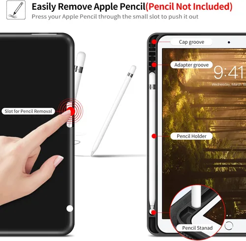 Miniatura 3 de H HOLIMET Funda para iPad de 9ª generación (2021) iPad de 8ª/7ª generación 2020/2019 con soporte para lápices, soporte multiángulo, piel sintética