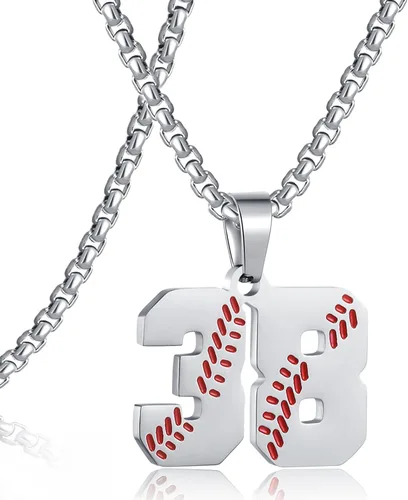 Miniatura 160 de SKQIR Colgante de número de jersey de béisbol para hombres y niños - Cadena de acero inoxidable para atletas - Negro