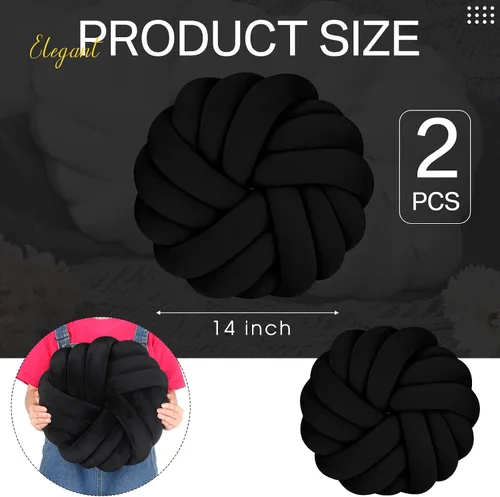 Miniatura 4 de Fumete 2 Piezas Almohadas de Nudo Redondas de 14 Pulgadas Almohada de Bola de Nudo de Felpa Suave para Lanzar Hecha a Mano Anudada Cojín Decorativo
