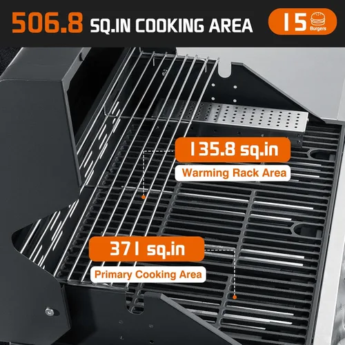 Miniatura 3 de Parrilla de gas propano, parrilla de barbacoa de acero inoxidable 4+1 con quemador lateral infrarrojo para cocinar al aire libre, color negro