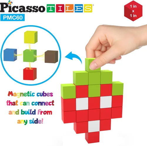 Miniatura 9 de PicassoTiles 16 figuras de acción + 60 cubos magnéticos de rompecabezas, paquete de expansión de personajes magnéticos, paquete de juego