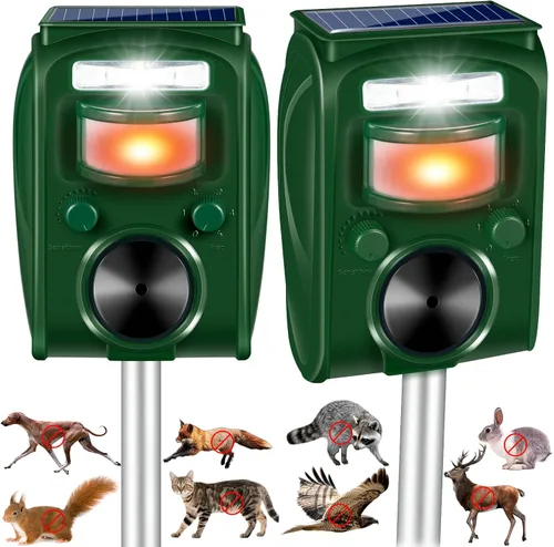 Repelente solar de animales 2025, repelente ultrasónico de animales, repelente al aire libre, impermeable, con 5 modos de frecuencia y luz