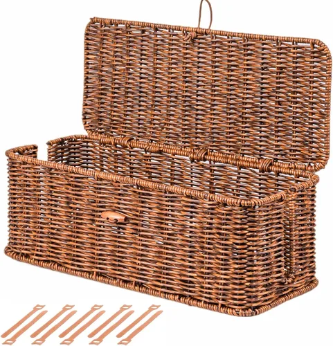 BROWNLILY Caja de Gestión de Cables, Organizador de Cables Estilo Ratán para Escritorio, Ocultador de Cables, Cubiertas de Enchufes a Prueba de