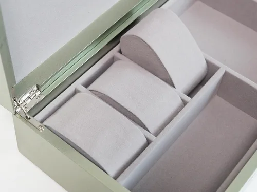 Miniatura 9 de MADDesign Mother of Pearl Caja de reloj, organizador de joyas, almacenamiento diario, diseño tribal de dragón (plata metálica)