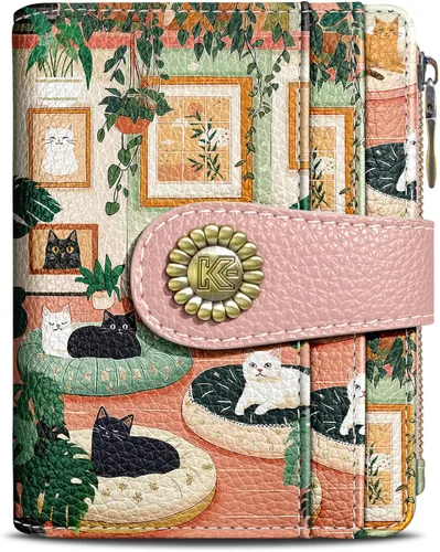 Miniatura 11 de Kelvoris Cartera pequeña Rfid para mujer, plegable, con cremallera, bolsillo para monedas, piel sintética, compacto, para tarjetas de crédito