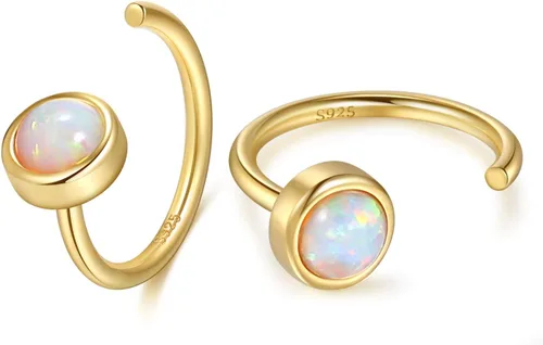 Aretes de aro de plata de ley 925 con piedras preciosas sintéticas, ópalo, turquesa, piedra lunar, circonita cúbica, para mujer, diseño minimalista,