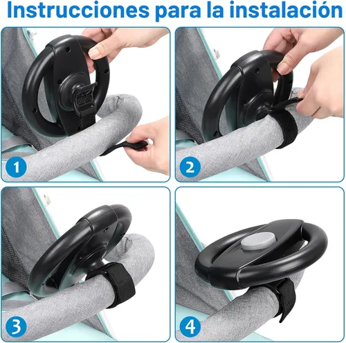 Miniatura 8 de Accmor Juguete para volante de cochecito, volante simulado para cochecito, carritos de compras, carrito universal desmontable de simulación, Negro