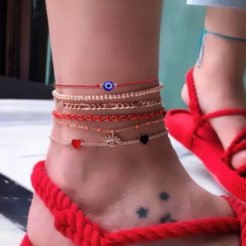 Miniatura 4 de SUMMER LOVE Juego de 4 pulseras contra el mal de ojo, color negro y rojo, protección de la suerte, pulseras ajustables hechas a mano para mujeres