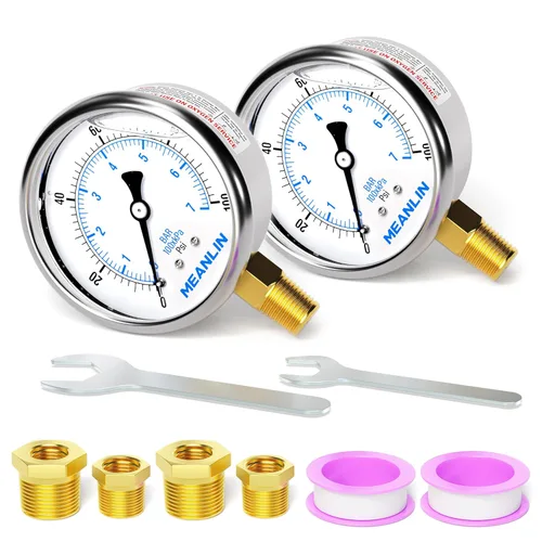 Miniatura 37 de MEANLIN MEASURE - Manómetro de acero inoxidable, relleno de líquido, esfera con cara de 2.5 pulgadas, NPT de 1/4 de pulgada, agua, aceite y gas